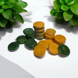 30 x 1.25 Inch Vintage Marbled Yellow And Green Bakelite Backgammon Checkers - Picture 1 of 6