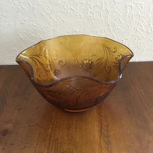 Vintage Tiara Amber Crimped Sandwich 10" Salad Serving Bowl by Indiana Glass - Picture 1 of 4