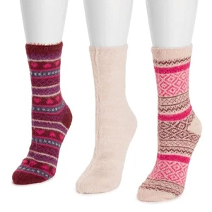 Muk Luks Super Cozy Boot Socks Super Soft Yarn Pink Burgundy 3 Pair - Picture 1 of 4