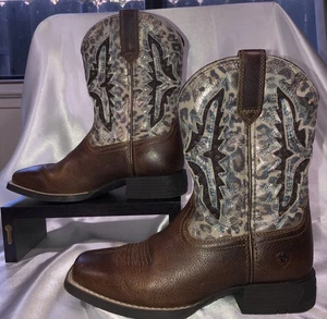 Ariat Boots Kids Wiggle Room Cowboy Western Metallic Shiny Design Youth Size 1 - Picture 1 of 14