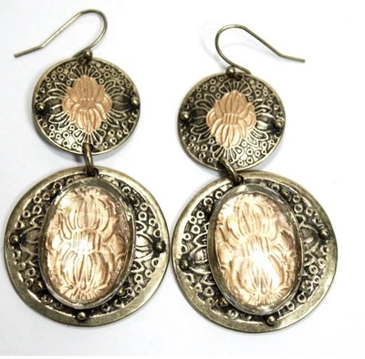 Pendientes colgantes CHICO'S tono latón esmalte melocotón acrílico facetado transparente ~ ornamentado Foto 1 de 3