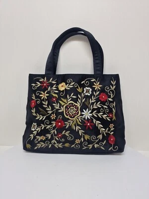 Bolso Cartera de Noche Frankie & Johnnie Floral Negro Bordado con Asas D49 Foto 1 de 4