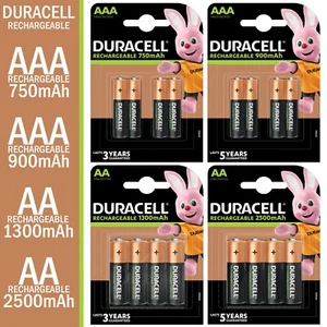 Duracell Rechargeable Batteries AA AAA Plus NiMH 2500 1300 900 750mAh Battery - Picture 1 of 19