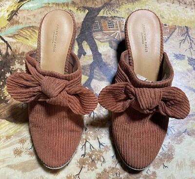 American Eagle Burnt Orange Corduroy Mules Ribbed Cord Slide Mule Size: 7 - Image 1 of 4