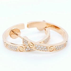 Cartier Love Hoop Earrings, Medium Model, Diamond Paved, 18ct Rose Gold - Picture 1 of 7