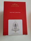 Hallmark Keepsake Dated 2021 "OUR FIRST CHRISTMAS" Glass Bell with tree and deer