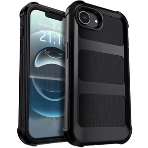 Funda protectora de teléfono de doble capa negra suave híbrida de alta resistencia para Apple iPhone 16e - Imagen 1 de 18