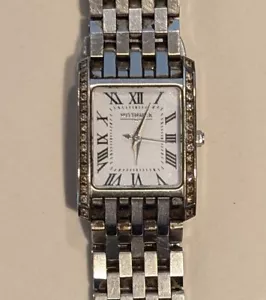 Working Wittnauer Tank Watch Men 26mm White Dial Silver Tone Diamond Bezel - Picture 1 of 5