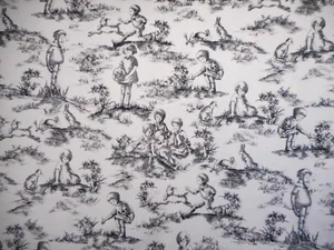 30er Jahre Reproduktion Stoff von halber Yard Vintage Kinder Hund Katze schwarz elfenbein Premium Baumwolle - Bild 1 von 2