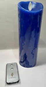 Luminara Pillar Candle Real Wax Flameless Flickering with Remote 8 inch - Blue - Picture 1 of 6