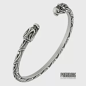 BRACCIALE VICHINGO ARGENTO BRACCIO NORVEGESE ANELLO TESTA DRAGO TORC NORDICO GIOIELLI VICHINGHI - Foto 1 di 8