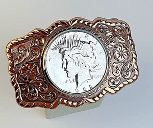 Vintage Bell Trading Post Peace Dollar Copper Belt Buckle - Picture 1 of 7