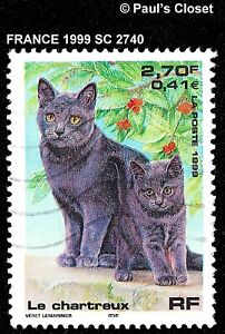 FRANCE 1999 SC 2740 2.70f CHARTREUX CAT & KITTEN USED NO GUM FINE/VERY FINE 