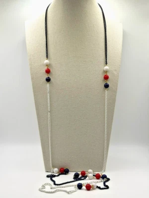 Collar Estación Cadena Patriótica Extra Largo Cuentas Lucite Rojo Blanco Azul 54 Pulgadas Foto 1 de 4