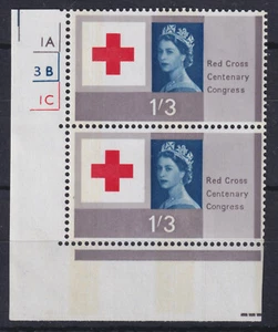 1963 Red Cross Centenary 1s3d Phosphor Corner Cylinder MNH Pair; SG 643p - Picture 1 of 1