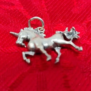925 Sterling Silver Unicorn Charm Pendant Keychain Purse FOB New Vtg 3D - Picture 1 of 6