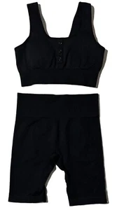 Hot Miami Styles (HMS) Black Two Piece Sports Bra And Biker Shorts Women’s Sz M - Picture 1 of 8