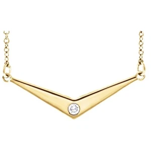 Diamond V Necklace .03 ctw 14K Yellow White Rose Gold or Platinum Quality - Picture 1 of 9