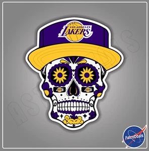 Calcomanía adhesiva con logotipo de baloncesto de la NBA calavera de azúcar de Los Angeles Lakers *Tamaño: 3"-12"* - Imagen 1 de 1