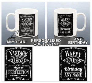 PERSONALISED BIRTHDAY GIFT Men WHISKEY LABEL MUG 50th 80th 40th Dad Him Grandad - Picture 1 of 8