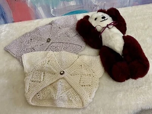 REBORN DOLL OR TEDDY CLOTHES, 2- HAND KNITTED VESTS, & TEDDY BEAR COMFORT TOY. - Picture 1 of 5