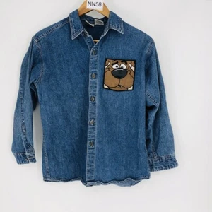VTG Cartoon Network Warner Bros Kid's Blue 100% Cotton Scooby Doo Denim Shirt L - Picture 1 of 12
