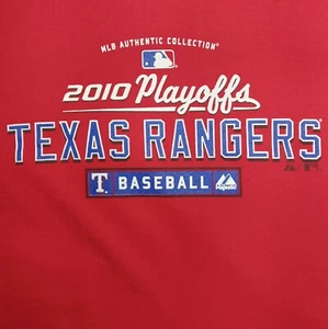 Majestic Athletic T Shirt XL Texas Rangers MLB 2010 Playoffs Red Tee Top FLAW - Picture 1 of 7