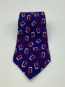 Vintage POLO RALPH LAUREN Necktie 100 % Silk Made in USA Geometric Blue 1980s - Picture 1 of 5