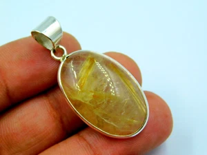 Gorgeous Pure 925 Sterling Silver Healing Pendant With Golden Rutile Gemstone - Picture 1 of 7