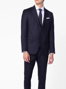 2024 JOS A BANK *SIGNATURE COLLECTION* Navy Blue Stripe Full Suit 46R Wool - Picture 1 of 8