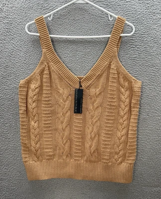 Banana Republic свитер Майка женщин большой желтовато-коричневый кабель трикотажа 100% хлопок новый - Изображение 1 из 4