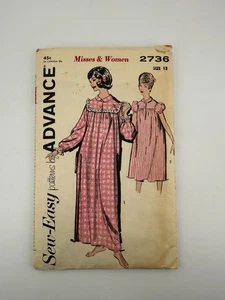 Vintage Advance Pattern #2736 Size 12 Sew Easy Pattern Nightgown Uncut - Picture 1 of 2