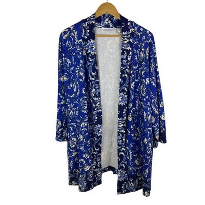 Cárdigan Isaac Mizrahi Live Azul Floral Kimono Plumero Talla 2X Frente Abierto Boho Foto 1 de 4