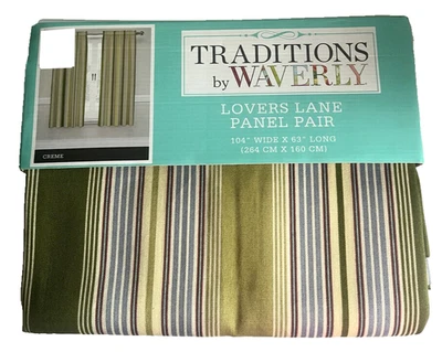 Paneles de cortina de bolsillo Waverly Lover's Lane Rod 52x63" verde azul 2 paneles crema Foto 1 de 4