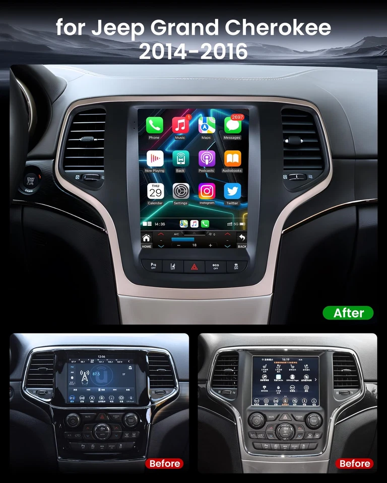 4Core 64G Android 13 Carplay Car Radio GPS for Jeep Grand Cherokee WK 2014-2016