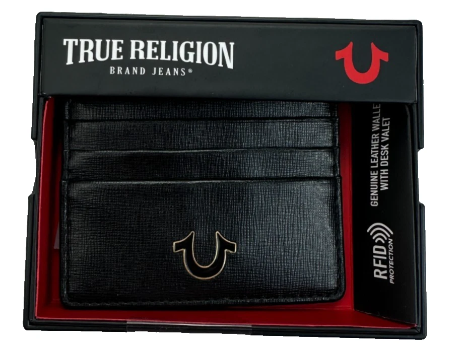 Nuevo estuche para tarjetas de cuero herradura Zoyla marca True Religion negro Foto 1 de 4