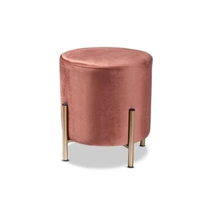 Baxton Studio Thurman Pink Velvet and Gold Finished Metal Ottoman - Picture 1 of 9