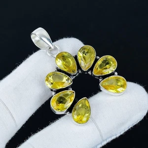 Yellow Citrine Gemstone Handmade 925 Sterling Silver Jewelry Pendant Size-2" - Picture 1 of 5
