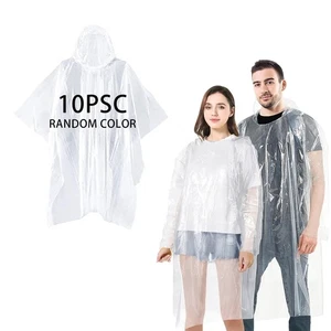 10 Regenponcho Einweg Set Einmal Regencape Mit Kapuze Erwachsene Notfallponch... - Bild 1 von 6