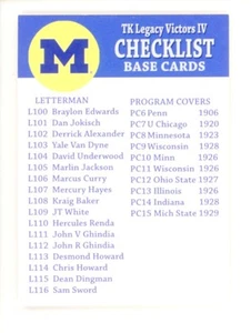 TK LEGACY VICTORS IV MICHIGAN CHECKLISTE BASISKARTEN CHECKLISTE #1 - Bild 1 von 2