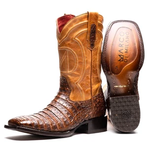 NUEVO Marco Milano Western Botas de Vaquero Zapatos Cuero Caimán Genuino Arce Brn EE. UU. - Imagen 1 de 6
