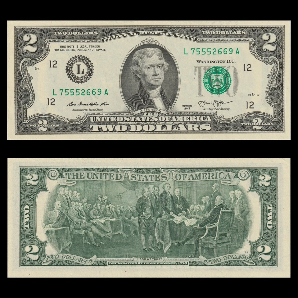 USA $2 2013 FEDERAL RESERVE NOTE SAN FRANCISCO L12 CRISP UNC — FREE SHIPPING - Image 1 of 1