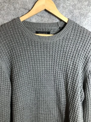 AllSaints Sweater Mens Medium Gray Waffle Knit Crewneck Cotton Blend Casual - Image 1 of 4