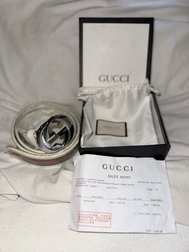 Cinturón de moda Gucci para hombre blanco, rojo, verde a rayas doble G! *RÉPLICA* Foto 1 de 3