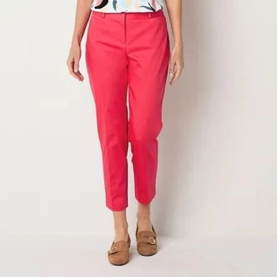 Liz Claiborne Emma 女式红色中腰修身腿踝裤 14 码全新带标签 — 第 1/4 张图片