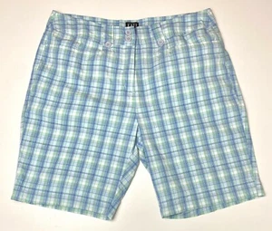 Shorts Size 10 Golf Wear Kate Lord Plaid Blue Women’s Bermuda 9" Inseam - Picture 1 of 10