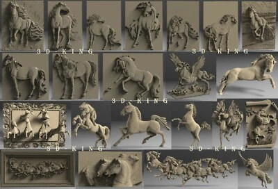 22 Pcs 3D STL Models HORSES IN MOTION for CNC Router Engraver Carving Aspire