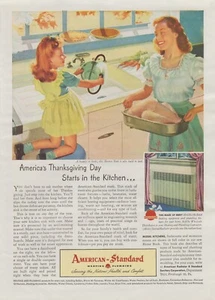 1946 American Standard Heizung Sanitär - Mutter Tochter am Waschbecken - Druck Werbung Kunst - Bild 1 von 1