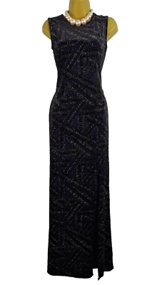 QUIZ Elegante Vestido de Noche Terciopelo Negro Brillante Cóctel, Fiesta, Crucero, UK12 Foto 1 de 4