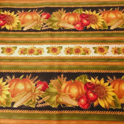 27" Autumn Glow Quilting Treasures Fall Apple Pumpkin Sunflower Corn Stripe - Image 1 of 4